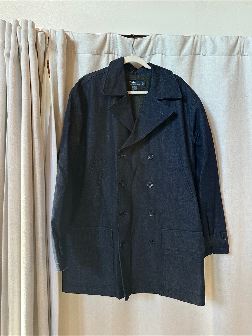 POLO RALPH LAUREN Denim Quilted Double Breasted Peacoat LARGE